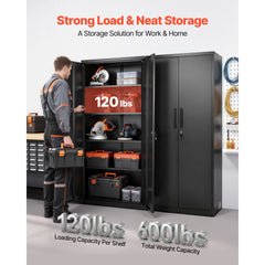 VEVOR Metal Storage Cabinet, 68.9 in Lockable Steel Garage Cabinet with 4 Adjustable Shelves, 2 Magnetic Doors, 2 Keys