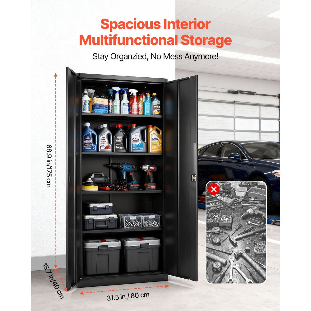 VEVOR Metal Storage Cabinet, 68.9 in Lockable Steel Garage Cabinet with 4 Adjustable Shelves, 2 Magnetic Doors, 2 Keys