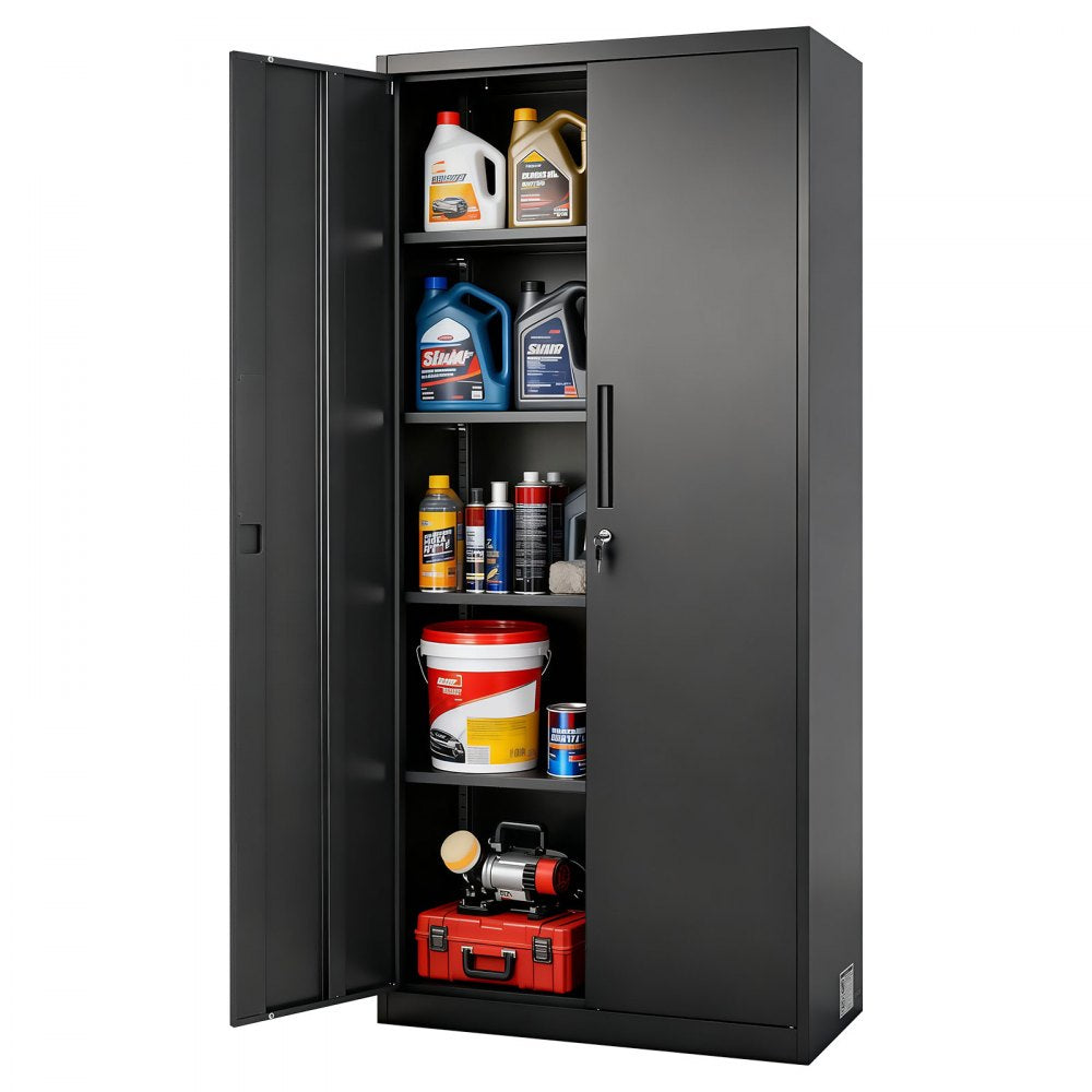 VEVOR Metal Storage Cabinet, 68.9 in Lockable Steel Garage Cabinet with 4 Adjustable Shelves, 2 Magnetic Doors, 2 Keys
