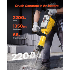 VEVOR Demolition Jack Hammer, 2200W Electric Jackhammer Heavy Duty, 1350 BPM Jack Hammer Concrete Breaker, with 1 Point