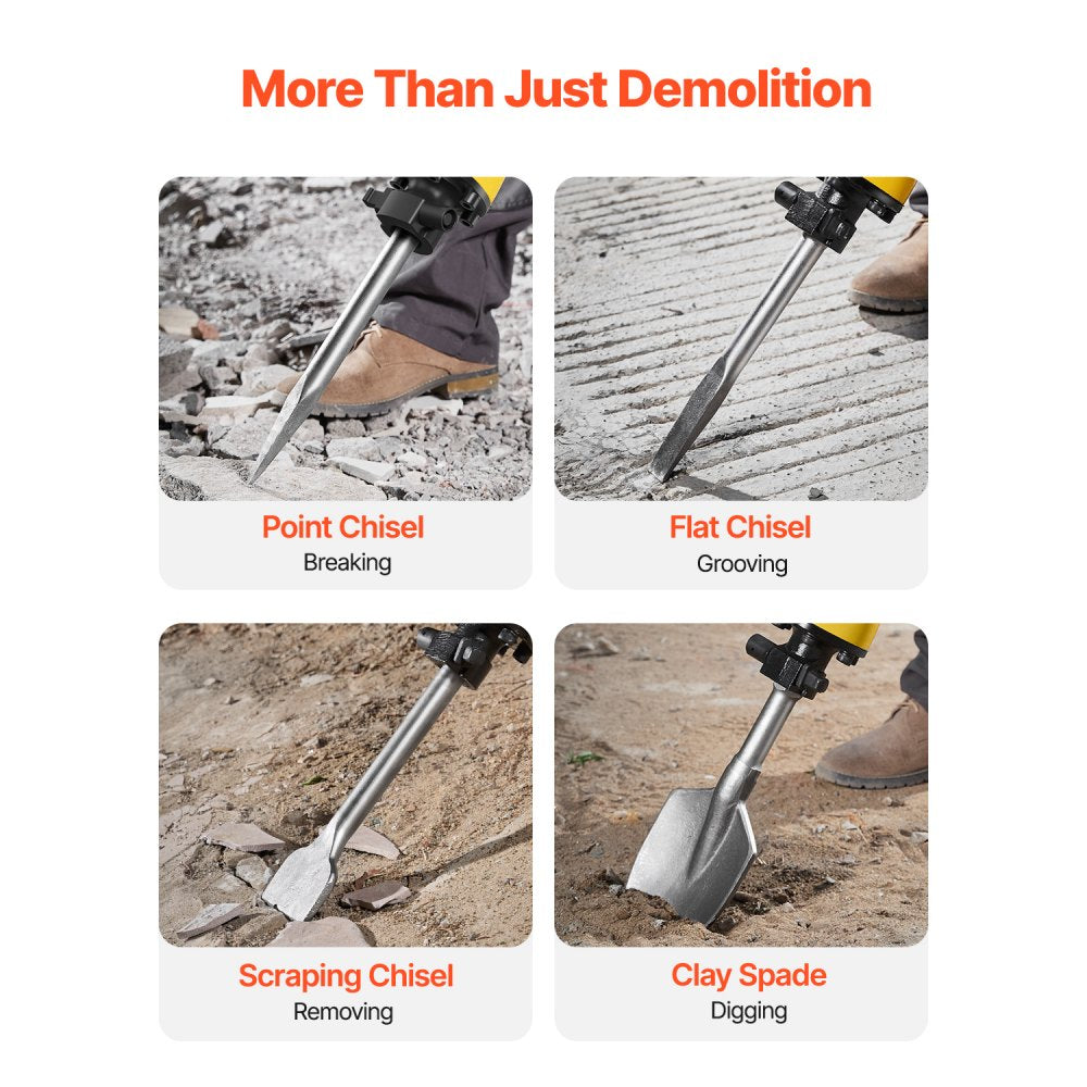 VEVOR Demolition Jack Hammer, 2200W 1350 BPM Jack Hammer Concrete Breaker, Heavy Duty Electric Jack Hammer 4pcs Chisels
