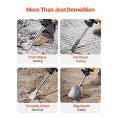 VEVOR Demolition Jack Hammer, 2200W 1350 BPM Jack Hammer Concrete Breaker, Heavy Duty Electric Jack Hammer 4pcs Chisels