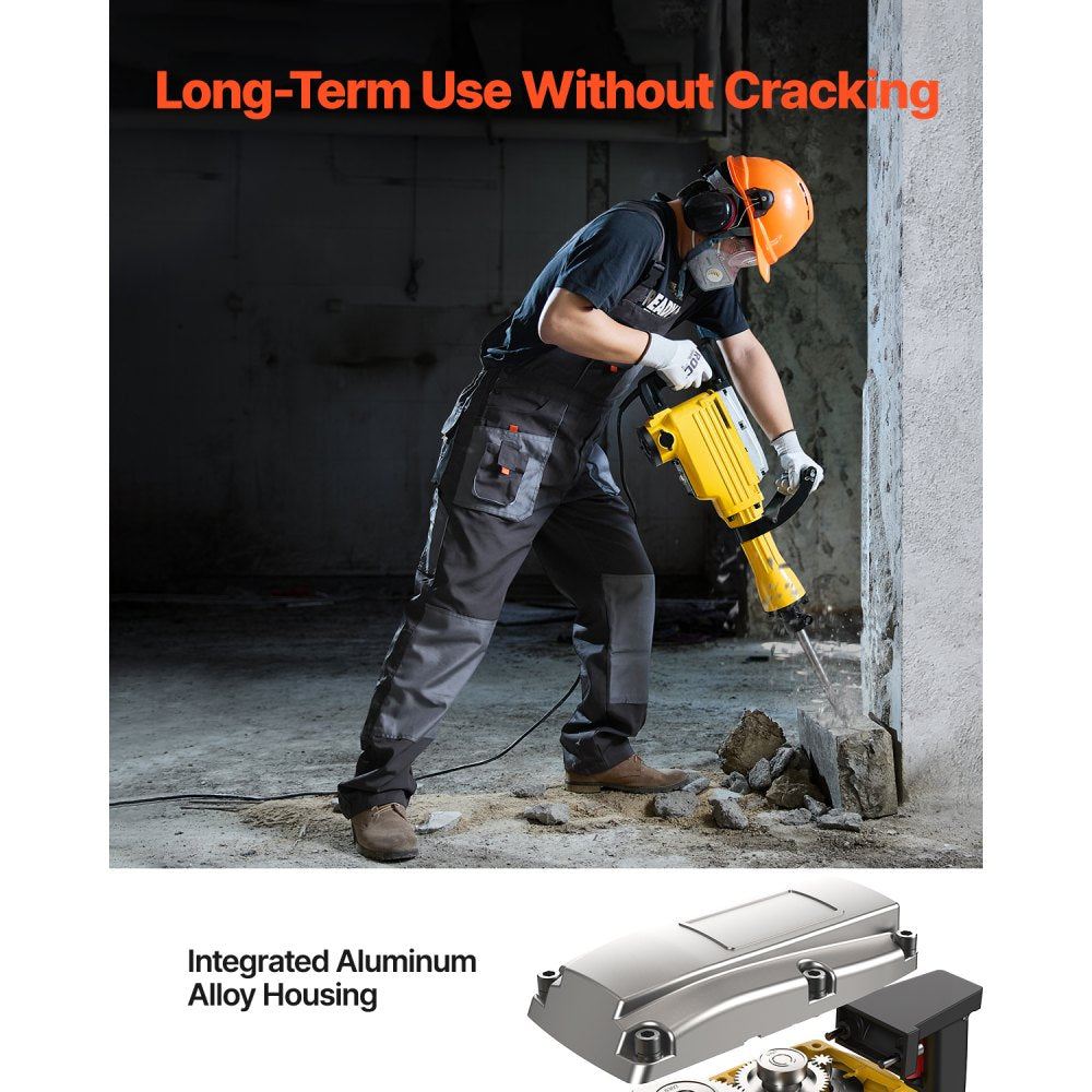 VEVOR Demolition Jack Hammer, 2200W 1350 BPM Jack Hammer Concrete Breaker, Heavy Duty Electric Jack Hammer 4pcs Chisels