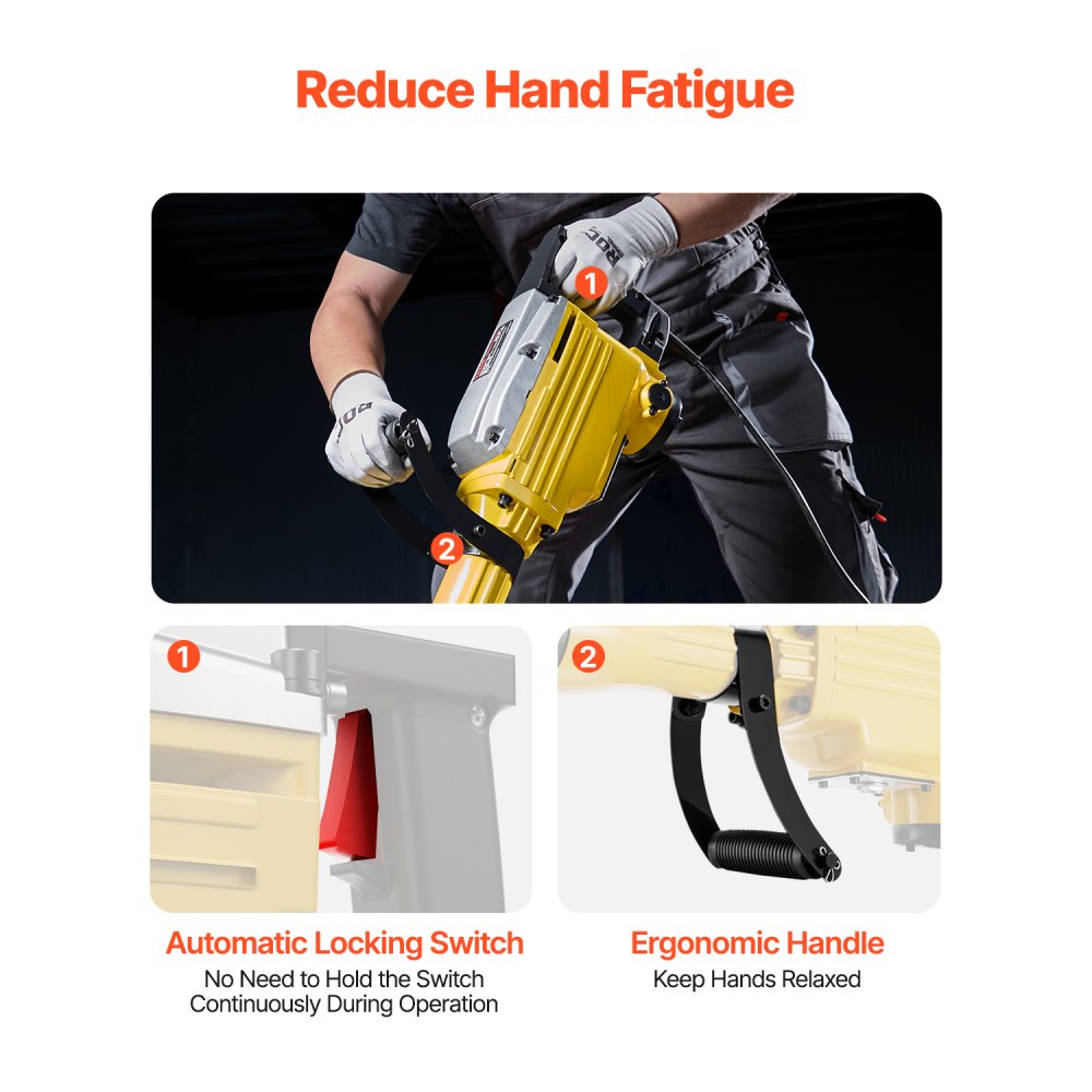 VEVOR Demolition Jack Hammer, 2200W 1350 BPM Jack Hammer Concrete Breaker, Heavy Duty Electric Jack Hammer 4pcs Chisels