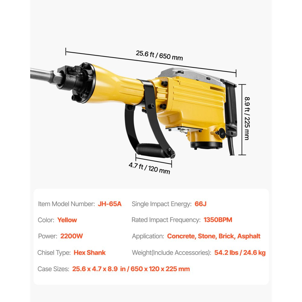 VEVOR Demolition Jack Hammer, 2200W 1350 BPM Jack Hammer Concrete Breaker, Heavy Duty Electric Jack Hammer 4pcs Chisels