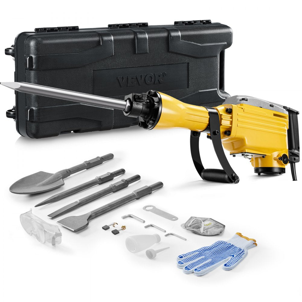 VEVOR Demolition Jack Hammer, 2200W 1350 BPM Jack Hammer Concrete Breaker, Heavy Duty Electric Jack Hammer 4pcs Chisels