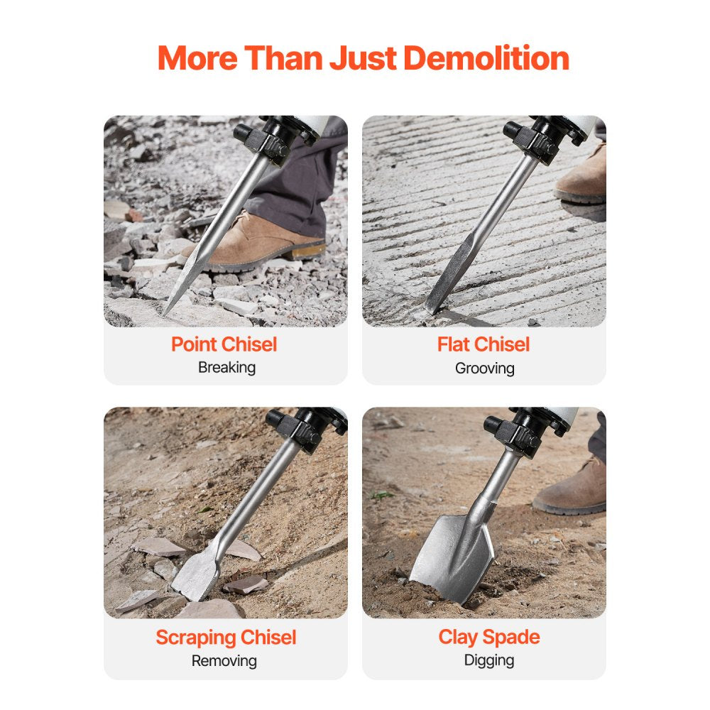 VEVOR Demolition Jack Hammer, 2800 W Powerful Electric Jackhammer, 1200 BPM Concrete Breaker with 3 Chisels, a Clay