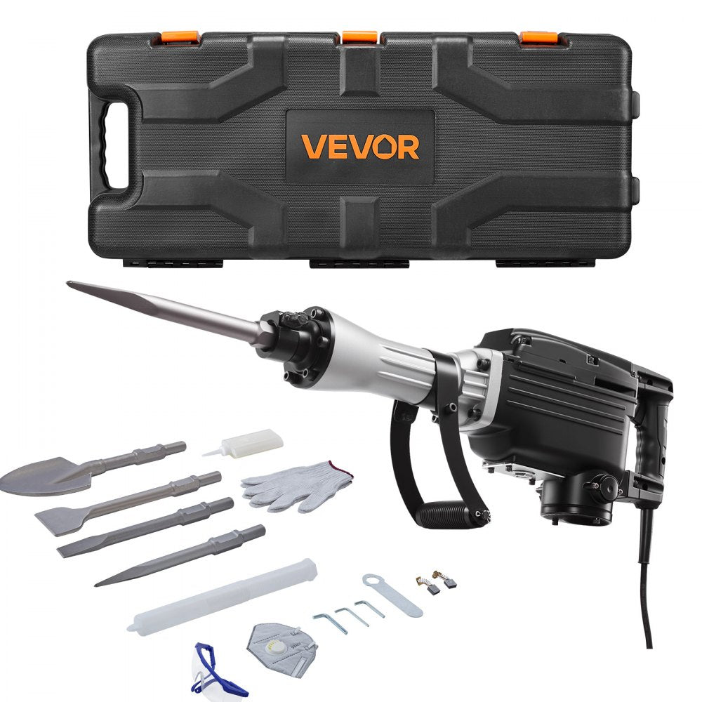 VEVOR Demolition Jack Hammer, 2800 W Powerful Electric Jackhammer, 1200 BPM Concrete Breaker with 3 Chisels, a Clay