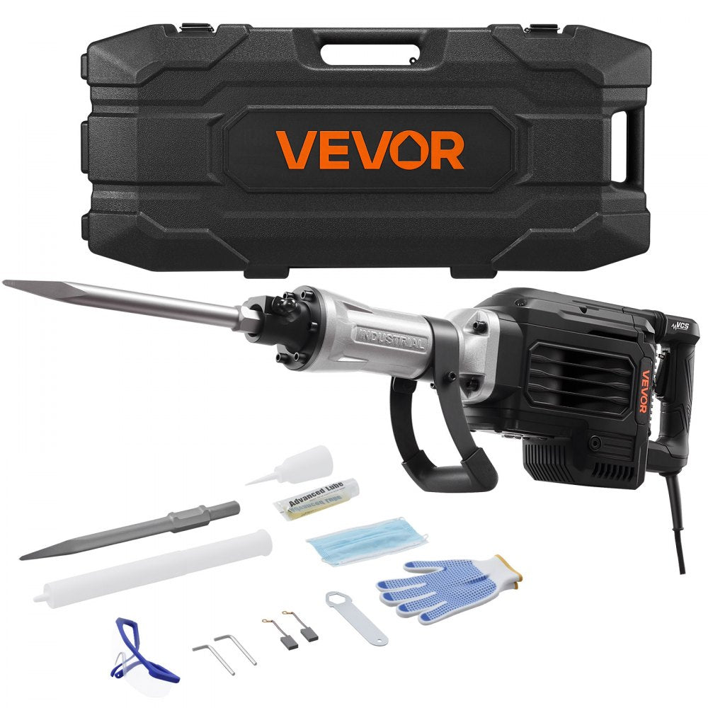 VEVOR Demolition Jack Hammer, 3000 W Powerful Electric Jackhammer, 1700 BPM Concrete Breaker with a Point Chisel