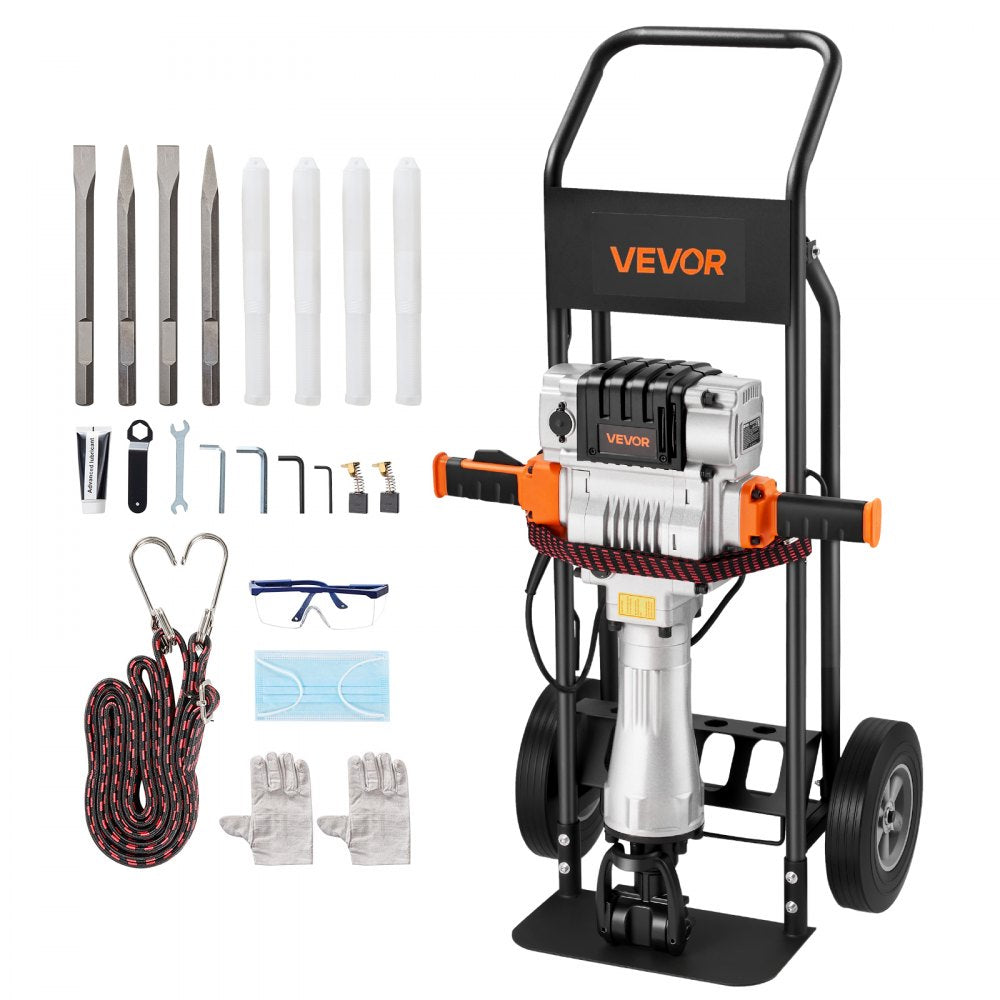 VEVOR Demolition Jack Hammer, 2100 W Powerful Electric Jackhammer, 1650 BPM Concrete Breaker with 2 Point Chisels, 2