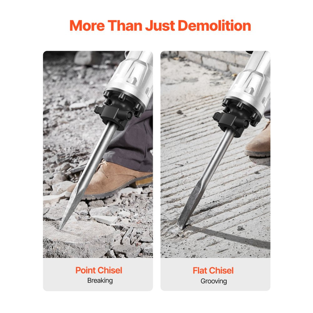 VEVOR Demolition Jack Hammer, 3500W Jack Hammer Concrete Breaker, 2pcs Chisel with Gloves & 360°C Swiveling Front