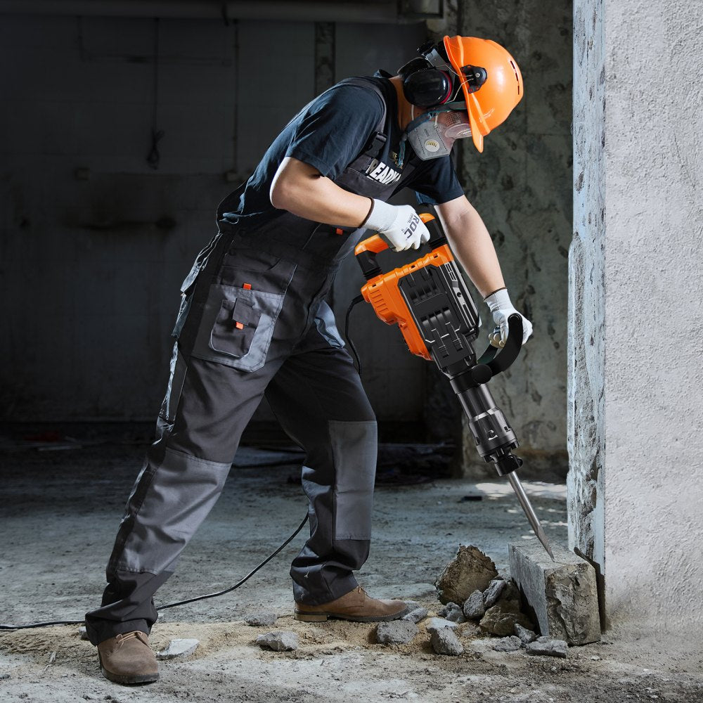 VEVOR Demolition Jack Hammer, 3500W Jack Hammer Concrete Breaker, 2pcs Chisel with Gloves & 360°C Swiveling Front