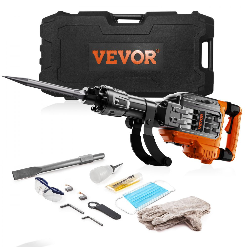 VEVOR Demolition Jack Hammer, 3500W Jack Hammer Concrete Breaker, 2pcs Chisel with Gloves & 360°C Swiveling Front