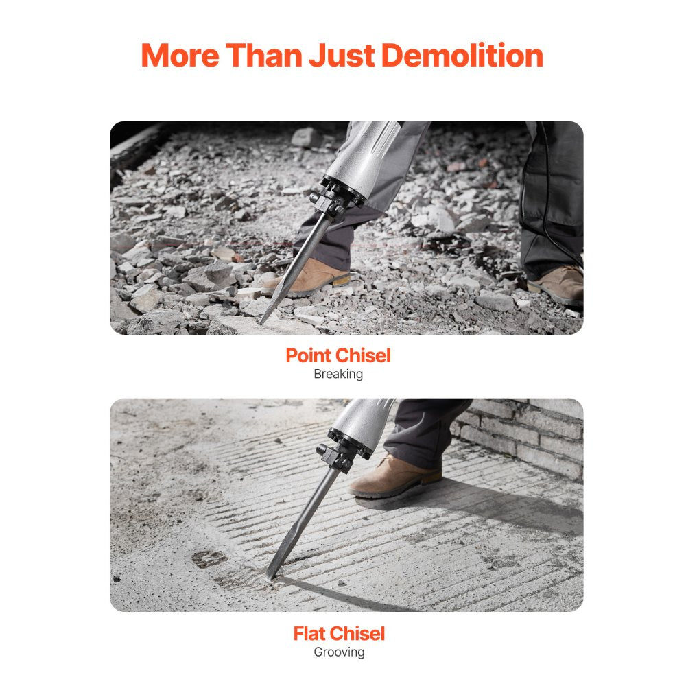 VEVOR Demolition Jack Hammer, 2200W Electric Jackhammer Heavy Duty, 1350 BPM Concrete Breaker, 2pcs Chisels Bit