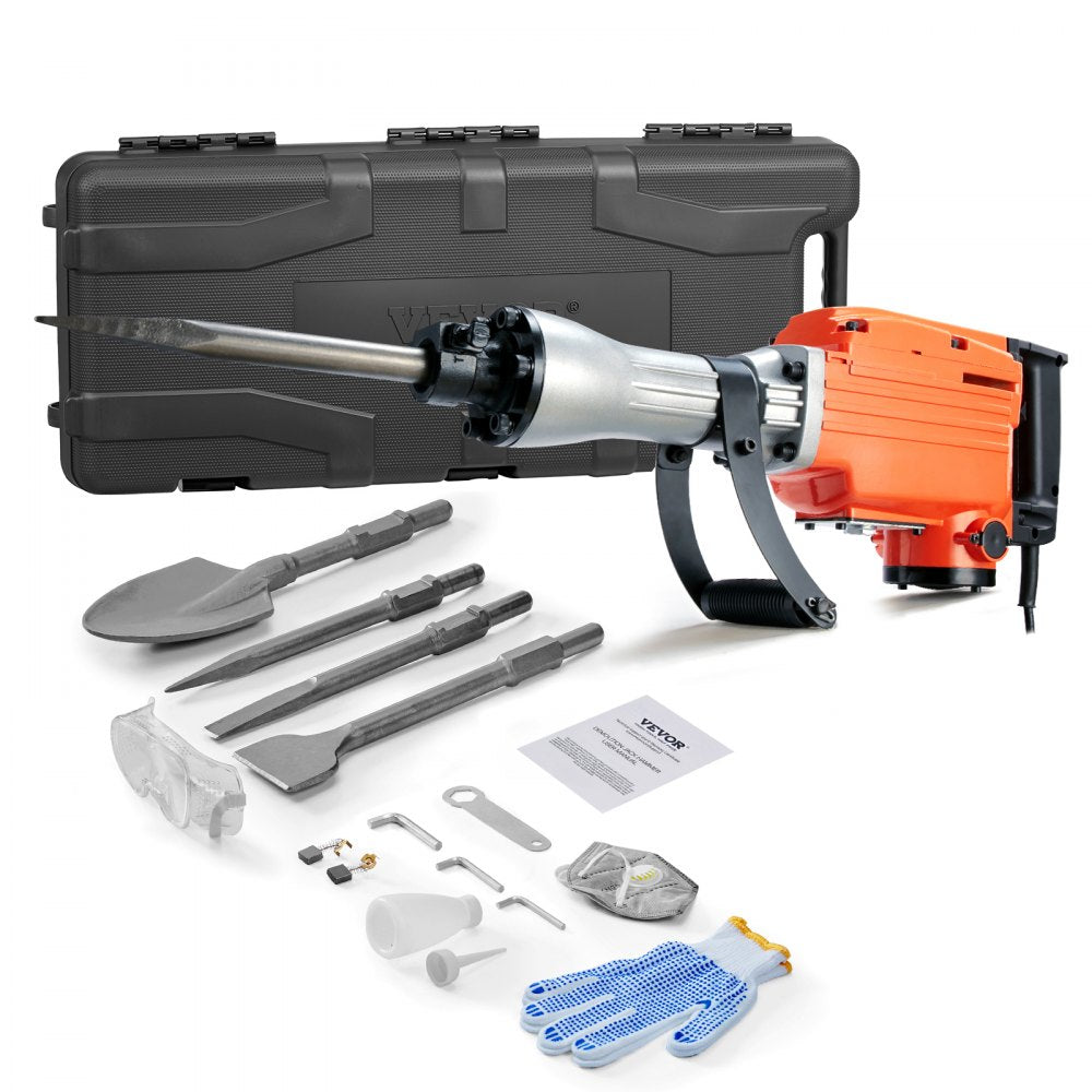 VEVOR Demolition Jack Hammer, 2200W 1400 BPM Jack Hammer Concrete Breaker, Heavy Duty Electric Jack Hammer 4pcs Chisels