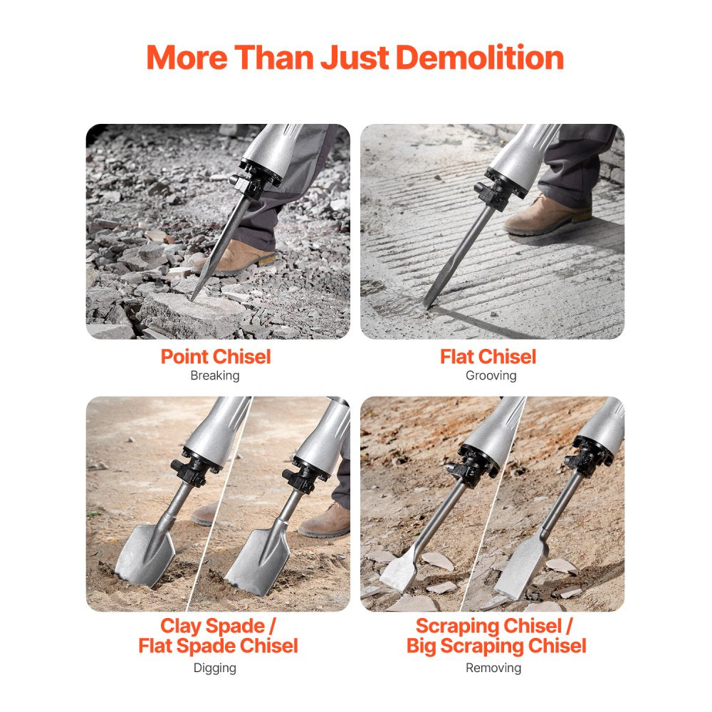 VEVOR Demolition Jack Hammer, 2200W Electric Jackhammer Heavy Duty, 1440 BPM Concrete Breaker 6pcs Chisels Bit Chipping