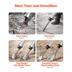 VEVOR Demolition Jack Hammer, 2200W Electric Jackhammer Heavy Duty, 1440 BPM Concrete Breaker 6pcs Chisels Bit Chipping