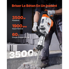 VEVOR Demolition Jack Hammer, 3500W Jack Hammer Concrete Breaker, 1900 BPM Heavy Duty Electric Jack Hammer, 2pcs Chisel
