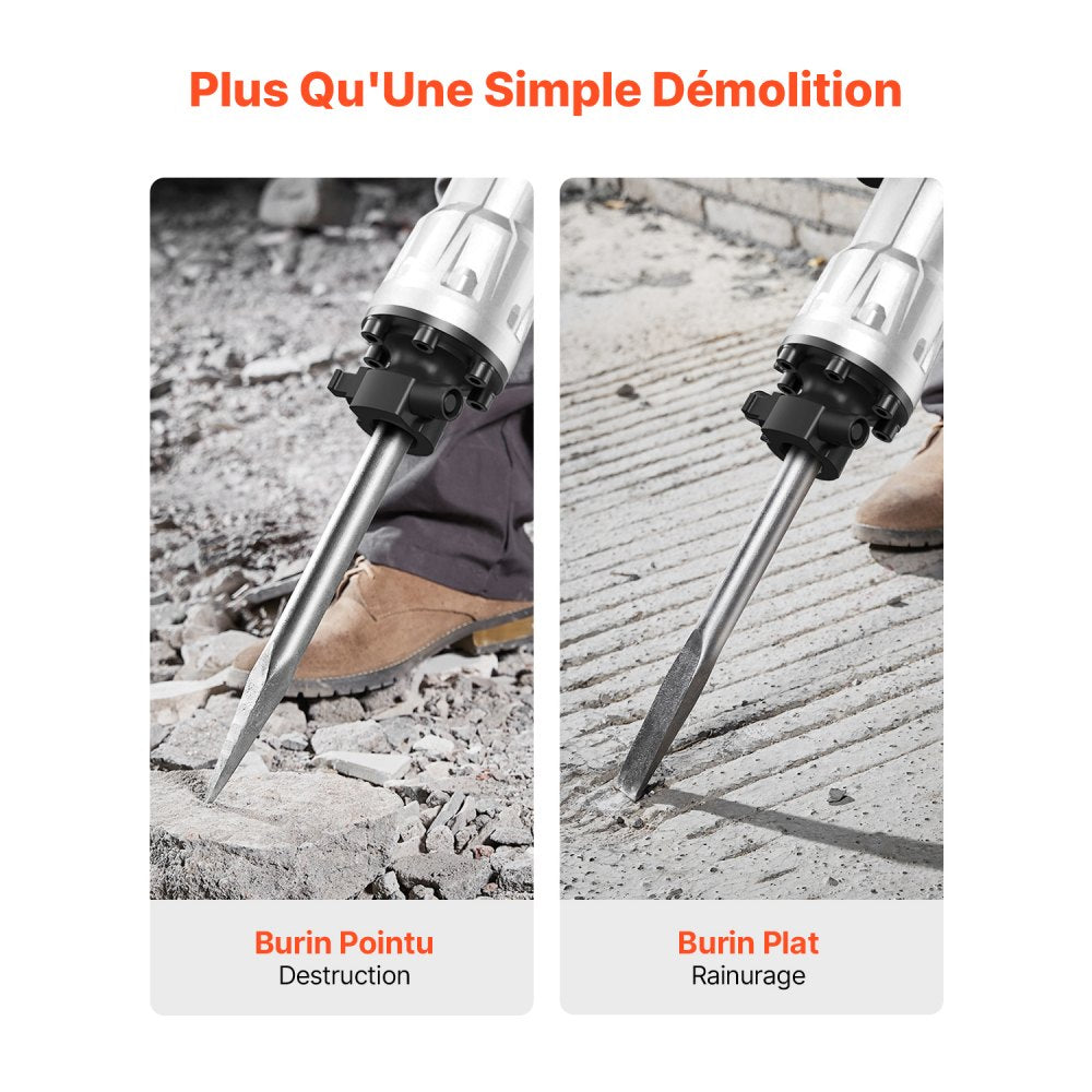 VEVOR Demolition Jack Hammer, 3500W Jack Hammer Concrete Breaker, 1900 BPM Heavy Duty Electric Jack Hammer, 2pcs Chisel