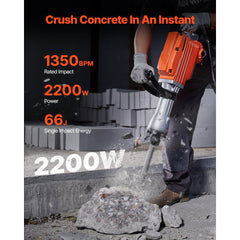 VEVOR Demolition Jack Hammer, 2200W Electric Jackhammer Heavy Duty, 1350 BPM Concrete Breaker, 2pcs Chisels Bit