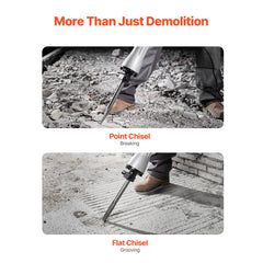 VEVOR Demolition Jack Hammer, 2200W Electric Jackhammer Heavy Duty, 1350 BPM Concrete Breaker, 2pcs Chisels Bit