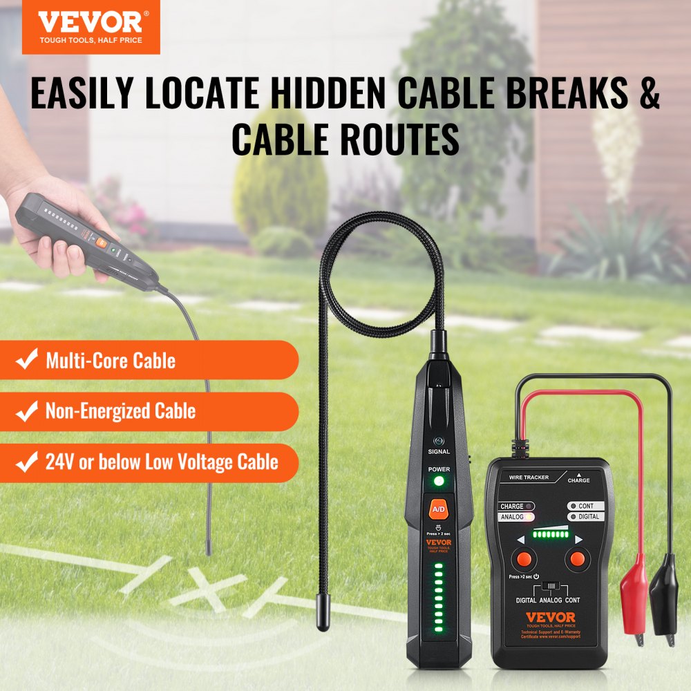 VEVOR Subterranean Wire Locator, Up to 6.5 FT Detection Depth, Earphone-Included Cable Tracer and Break Detector, 3280