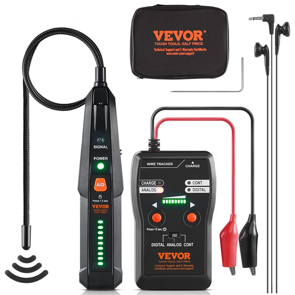 VEVOR Subterranean Wire Locator, Up to 6.5 FT Detection Depth, Earphone-Included Cable Tracer and Break Detector, 3280