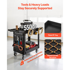 VEVOR Utility Cart, 550 lbs Capacity, 2 Tier Service Cart with 360° Swivel & Fixed Wheels (2 with Brakes), Heavy Duty