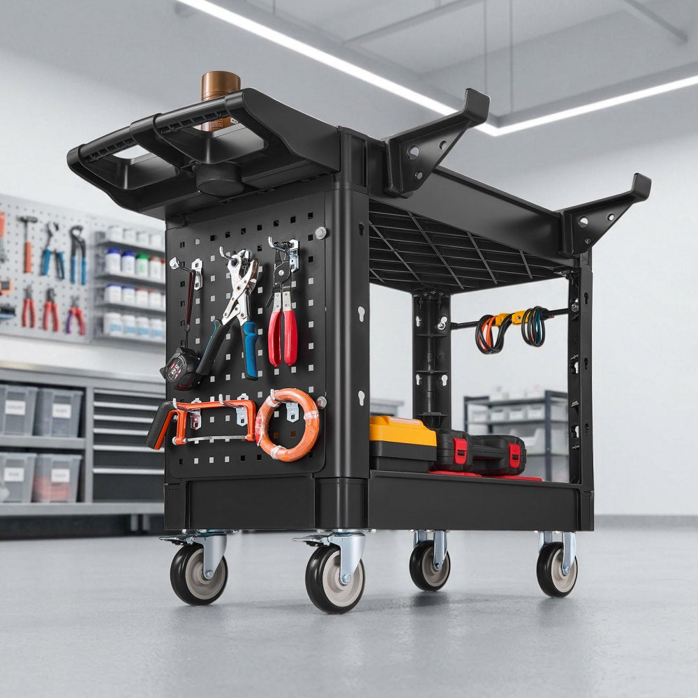 VEVOR Utility Cart, 550 lbs Capacity, 2 Tier Service Cart with 360° Swivel & Fixed Wheels (2 with Brakes), Heavy Duty
