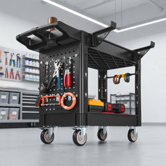 VEVOR Utility Cart, 550 lbs Capacity, 2 Tier Service Cart with 360° Swivel & Fixed Wheels (2 with Brakes), Heavy Duty