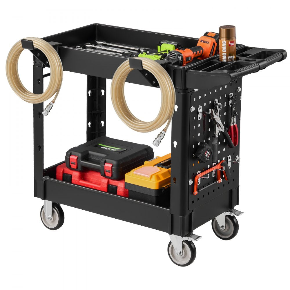 VEVOR Utility Cart, 550 lbs Capacity, 2 Tier Service Cart with 360° Swivel & Fixed Wheels (2 with Brakes), Heavy Duty