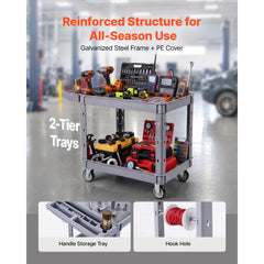 VEVOR Utility Cart, 550 lbs Capacity, 2 Tier Service Cart with 360° Swivel & Fixed Wheels (2 with Brakes), Heavy Duty