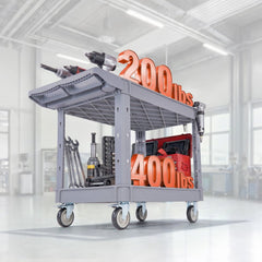 VEVOR Utility Cart, 550 lbs Capacity, 2 Tier Service Cart with 360° Swivel & Fixed Wheels (2 with Brakes), Heavy Duty