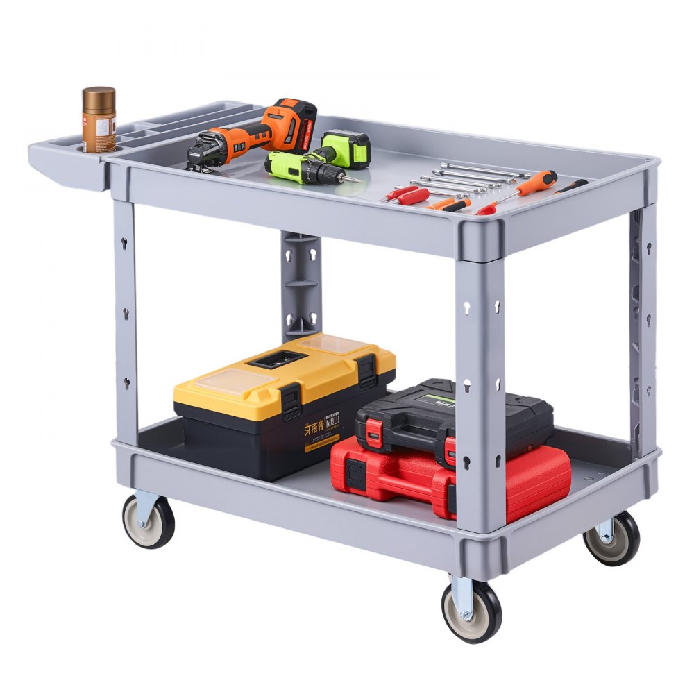 VEVOR Utility Cart, 550 lbs Capacity, 2 Tier Service Cart with 360° Swivel & Fixed Wheels (2 with Brakes), Heavy Duty