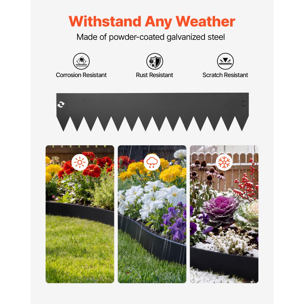 VEVOR Galvanized Steel Landscape Edging, 6-Pack 40 x 8 Inch Metal Edging for Landscaping with 6 Mounting Clips