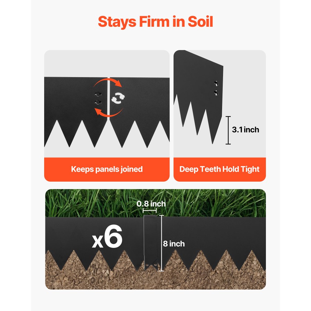 VEVOR Galvanized Steel Landscape Edging, 6-Pack 40 x 8 Inch Metal Edging for Landscaping with 6 Mounting Clips