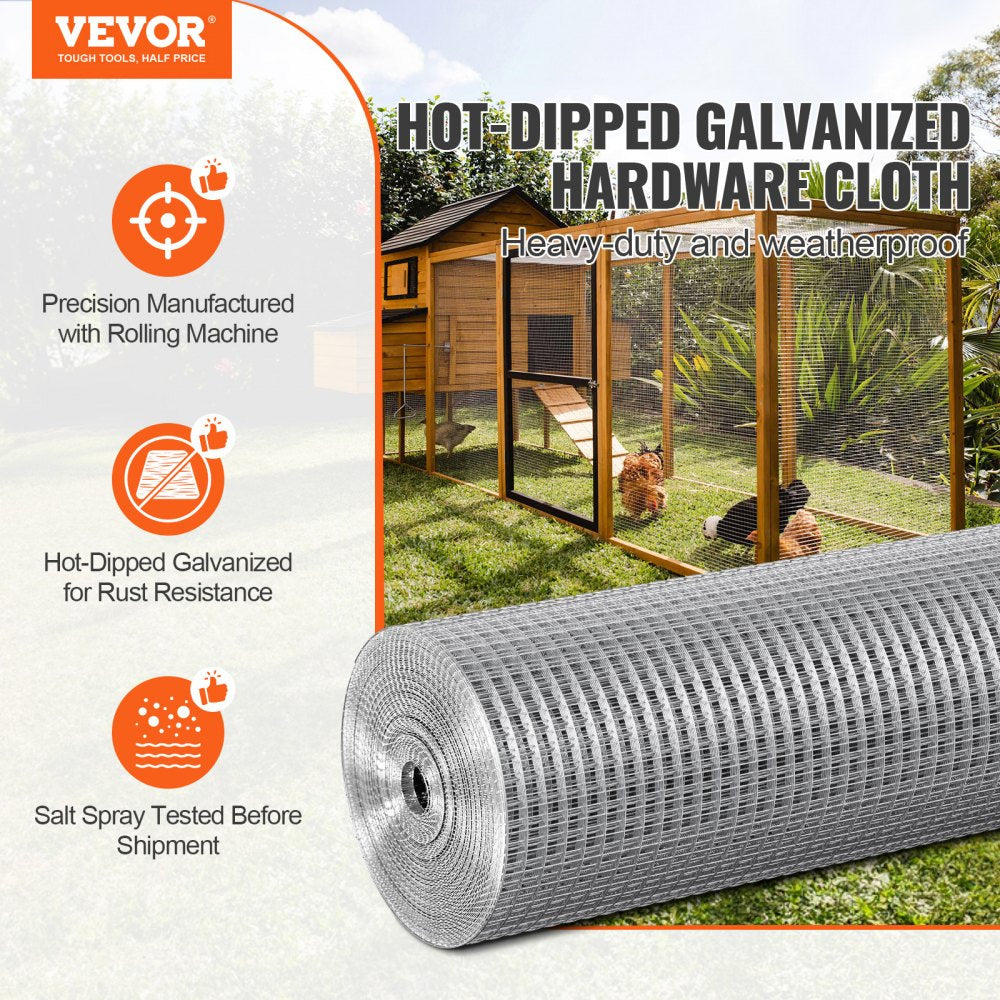 VEVOR Hardware Cloth 1/2 inch 36 inch x 100 ft 19 Gauge Chicken Wire Fence, Hot-Dip Galvanized After Welding Metal Wire