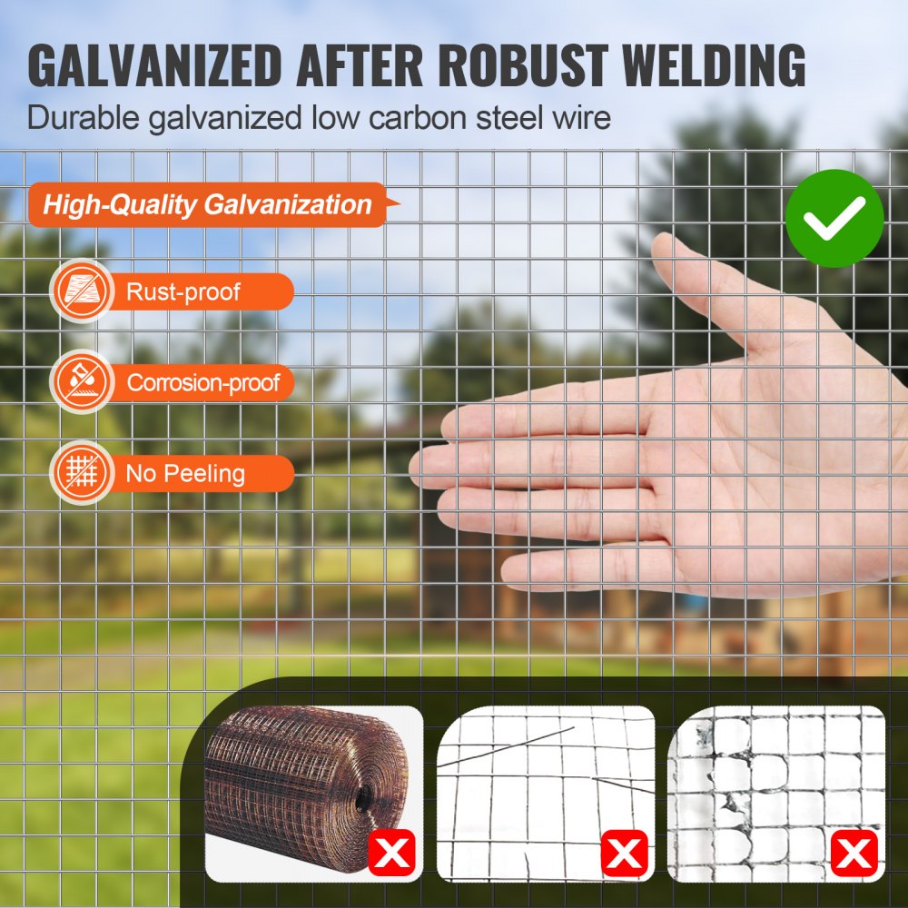 VEVOR Hardware Cloth 1/2 inch 36 inch x 100 ft 19 Gauge Chicken Wire Fence, Hot-Dip Galvanized After Welding Metal Wire
