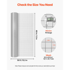 VEVOR Hardware Cloth, 1/2 inch 60 inch x 50 ft 19 Gauge Chicken Wire Fence, Hot-Dip Galvanized After Welding Metal Wire