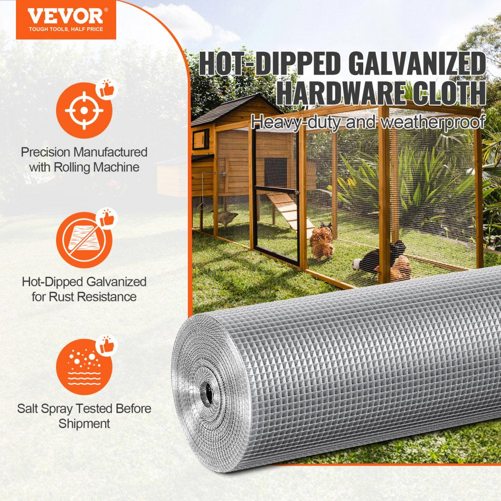 VEVOR Hardware Cloth 1/4 inch 36 inch x 50 ft 23 Gauge Chicken Wire Fence, Hot-Dip Galvanized After Welding Metal Wire