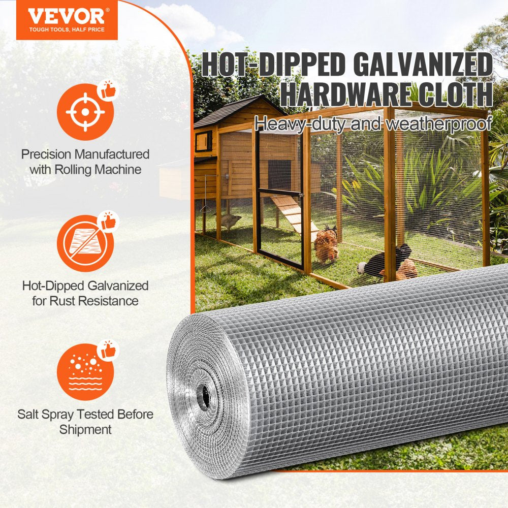 VEVOR Hardware Cloth 1/4 inch 36 inch x 100 ft 23 Gauge Chicken Wire Fence, Hot-Dip Galvanized After Welding Metal Wire