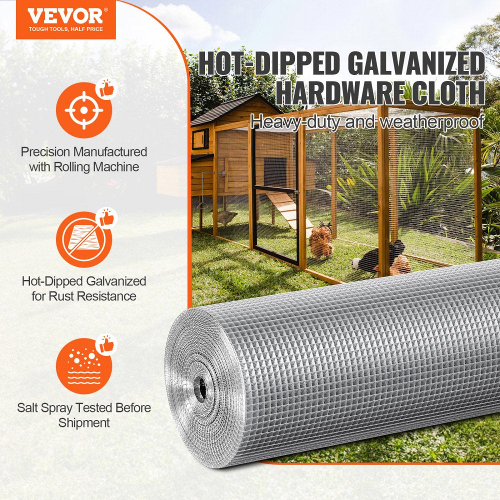 VEVOR Hardware Cloth 1/4 inch 48 inch x 50 ft 23 Gauge Chicken Wire Fence, Hot-Dip Galvanized After Welding Metal Wire