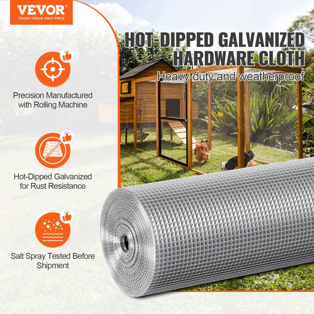 VEVOR Hardware Cloth 1/4 inch 48 inch x 100 ft 23 Gauge Chicken Wire Fence, Hot-Dip Galvanized After Welding Metal Wire
