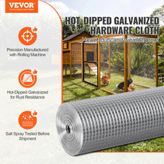 VEVOR Hardware Cloth, 1/2 inch 24in x 100 ft 19 Gauge, Hot Dipped Galvanized Wire Mesh Roll, Chicken Wire Fencing, Wire