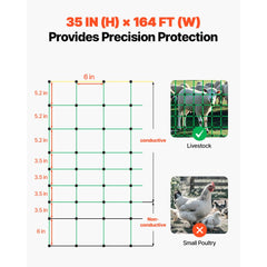 VEVOR Electric Fence Netting, 35" H x 164' L, PE Net Fencing with Posts & Double-Spiked Stakes, Utility Portable Mesh