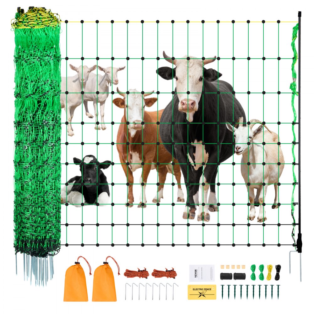 VEVOR Electric Fence Netting, 35" H x 164' L, PE Net Fencing with Posts & Double-Spiked Stakes, Utility Portable Mesh