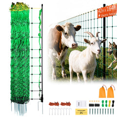 VEVOR Electric Fence Netting, 42 in (H) x 164 ft (L), PE Net Fencing with Posts & Double-Spiked Stakes, Utility
