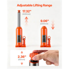 VEVOR Hydraulic Bottle Jack 10 Ton (22046.2 lbs) 9.06"-17.32" Lifting Range, for Heavy-Duty Pickup Truck, Truck, Large