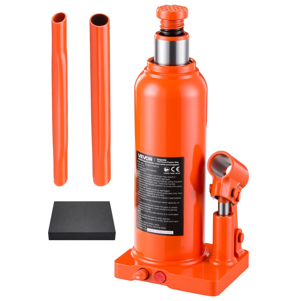 VEVOR Hydraulic Bottle Jack 10 Ton (22046.2 lbs) 9.06"-17.32" Lifting Range, for Heavy-Duty Pickup Truck, Truck, Large