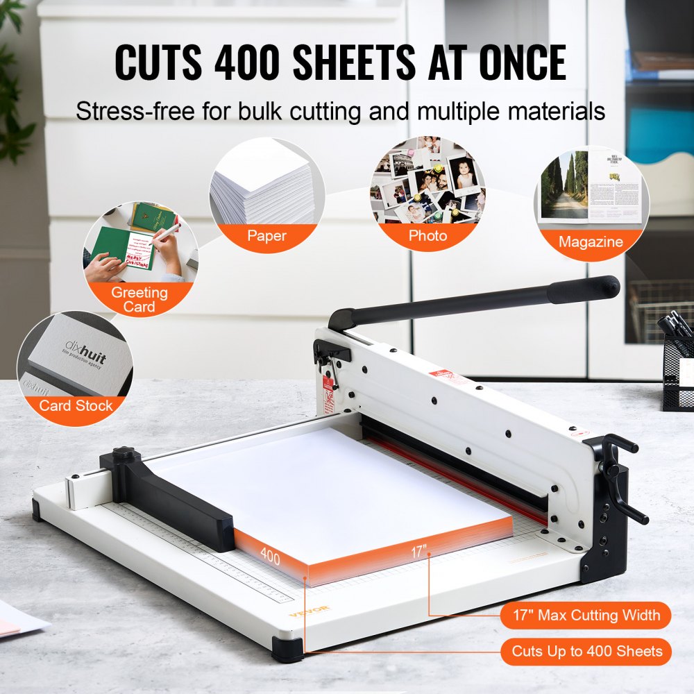 VEVOR Heavy Duty Paper Cutter, 17" Industrial Commercial Guillotine Paper Cutter for A3 Paper, 400 Sheet Capacity